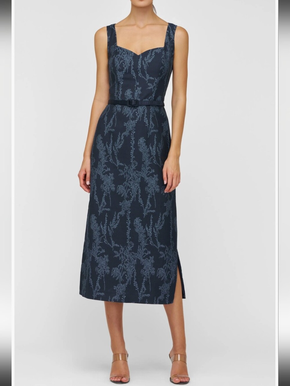 Drew Jacquard Belted Sheath Midi-Dress